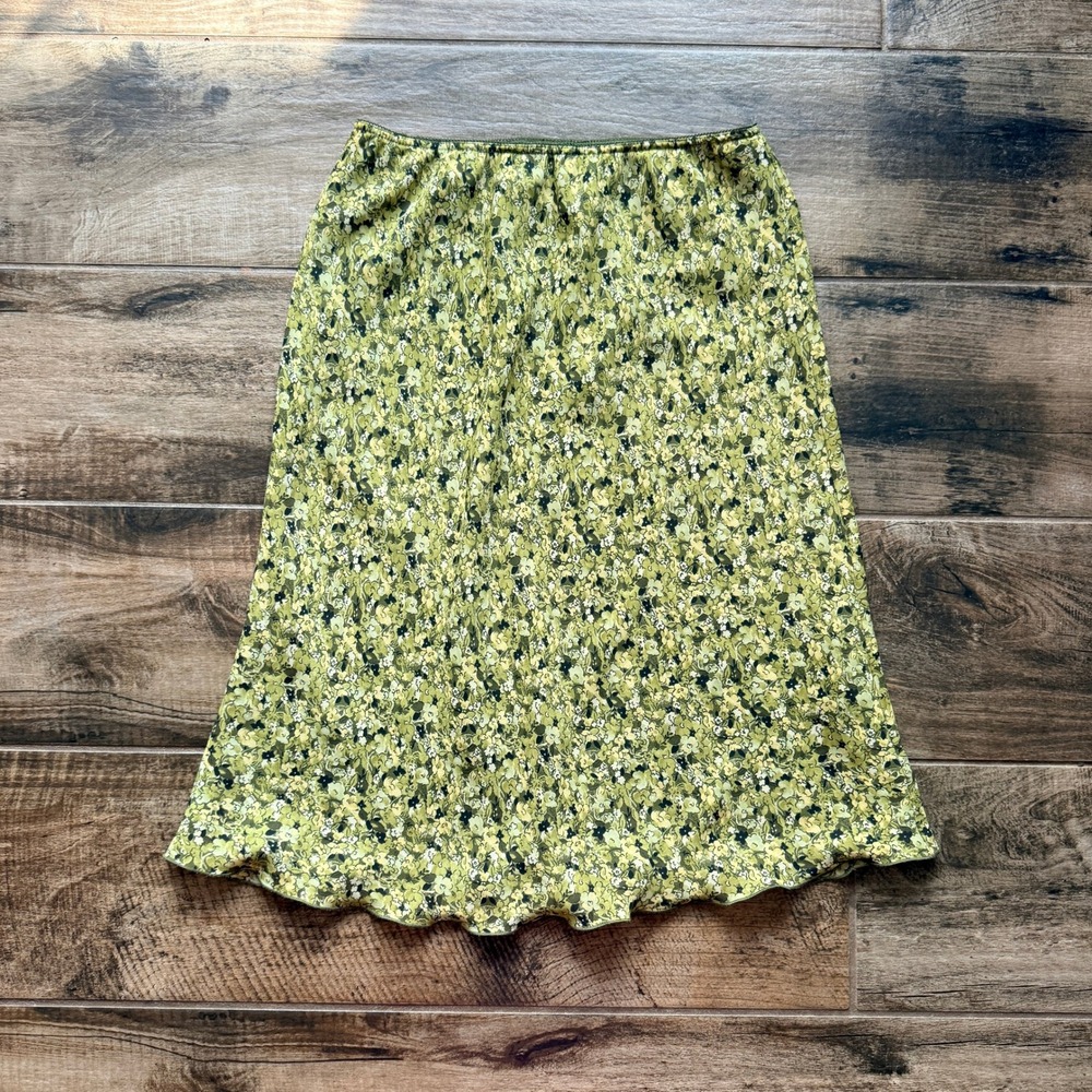 Norton McNaughton Vintage Y2K Floral Lettuce Hem Midi Skirt,Lime Green, M